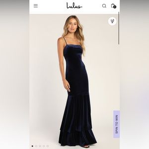 Lulus Navy Blue Velvet Tiered Trumpet Maxi Dress Size M, True To Size